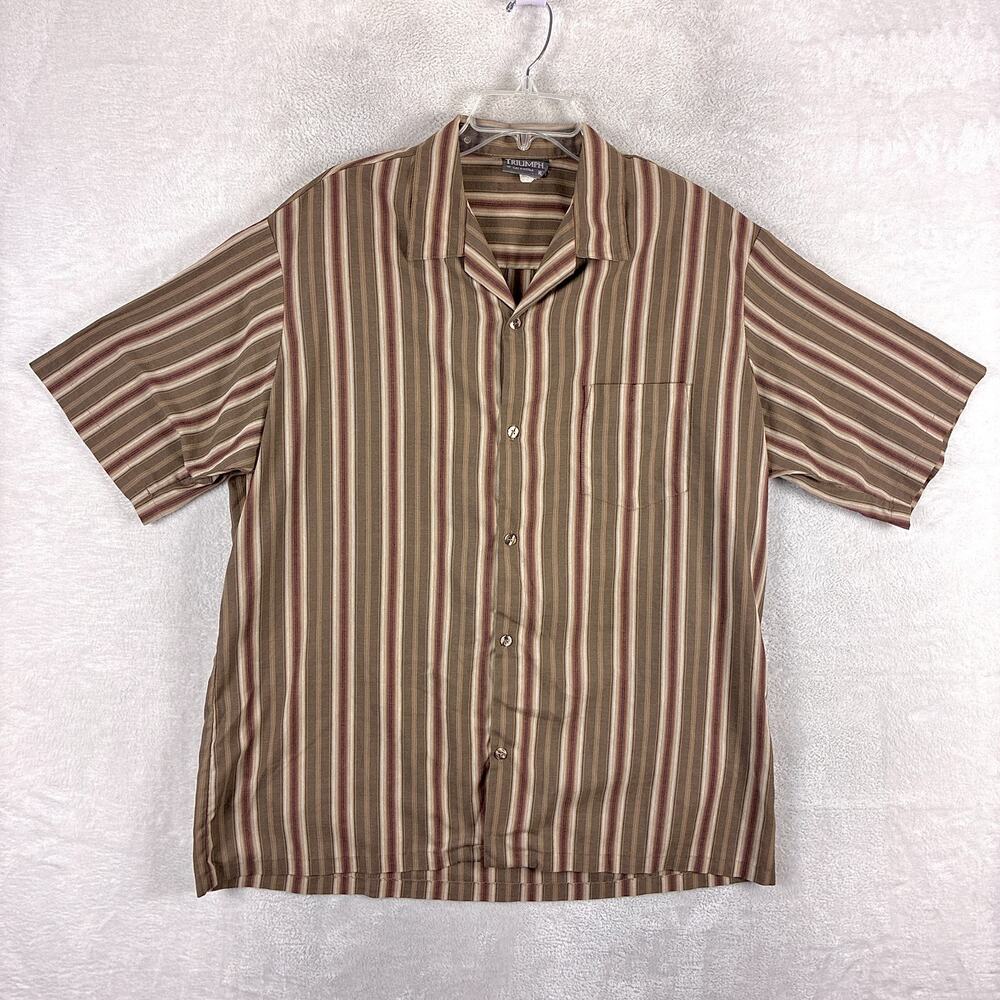 VTG Triumph of California Shirt Mens XL Brown Red Stripe Camp Preppy 80s USA